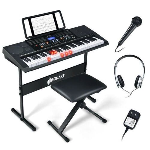 61-Key Electronic Keyboard Piano Set with Full-Size Lighted Keys - Lot 1069
