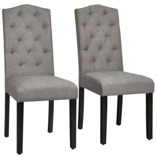 Set of 2 Tufted Upholstered Dining Chairs - Gray - Lot 796