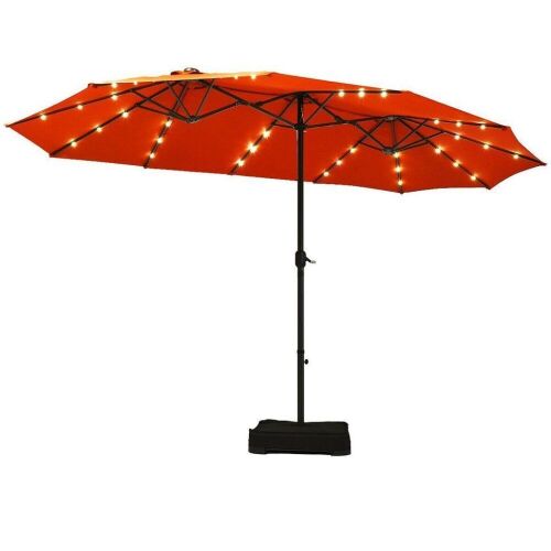 15ft Solar LED Patio Umbrella - Orange - Lot 888