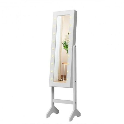 Mirrored Jewelry Cabinet with LED Lights - White - Lot 395