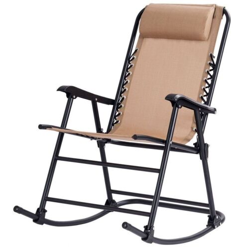 Folding Patio Zero-Gravity Rocking Chair - Beige - Lot 294
