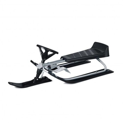 Kids Snow Sled with Steering Wheel and Double Brakes - Black - Lot 373