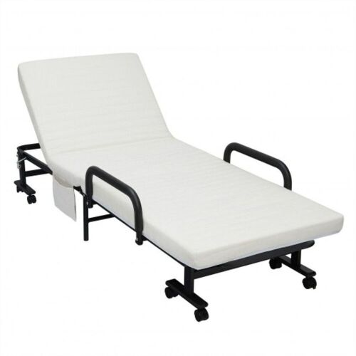 Adjustable Single Bed with Wheels - White - Lot 837