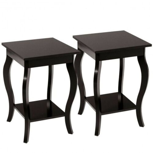 Set of 2 End Tables with Shelves - Brown - Lot 1027