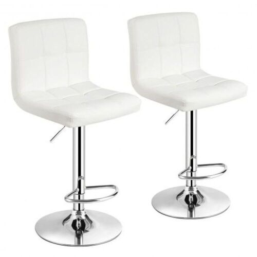 Set of 2 Adjustable PU Leather Bar Stools - White - Lot 984