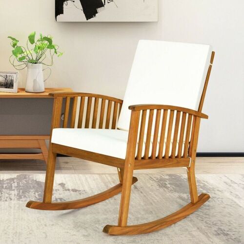Outdoor Acacia Garden Wood Rocking Chair - Lot 744