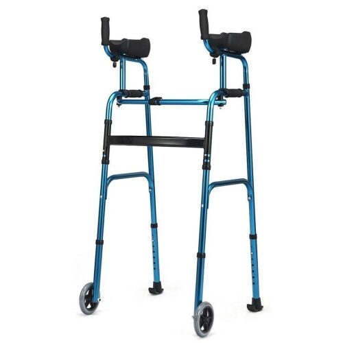 Folding Adjustable Aluminum Wheel Walking Frame - Blue - Lot 950