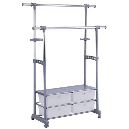 Adjustable Rolling Clothes Hanger with Drawers - Lot 321