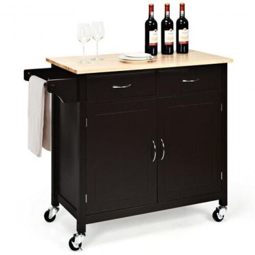 Modern Rolling Kitchen Cart Island With Wooden Top - Lot 90