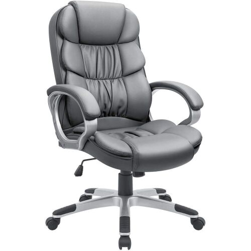 High Back Executive Leather Swivel Desk Chair with Padded Armrests, Lumbar Support, Gray - Lot 596