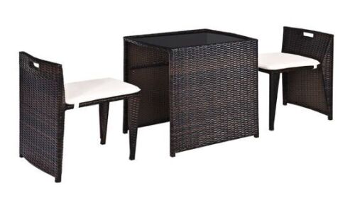 3-Piece Wicker Outdoor Patio Rattan Furniture Set with Beige Cushions - Lot 36