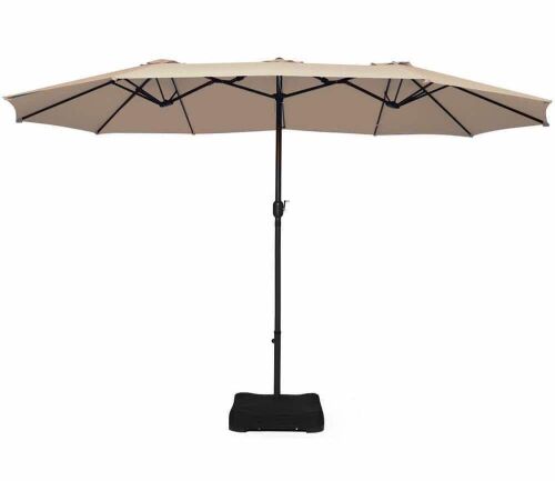 5' Patio Umbrella with Crank and Base - Beige - Lot 213