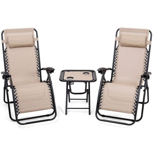 3-Piece Reclining Lounge Chairs and Table Set - Beige - Lot 476