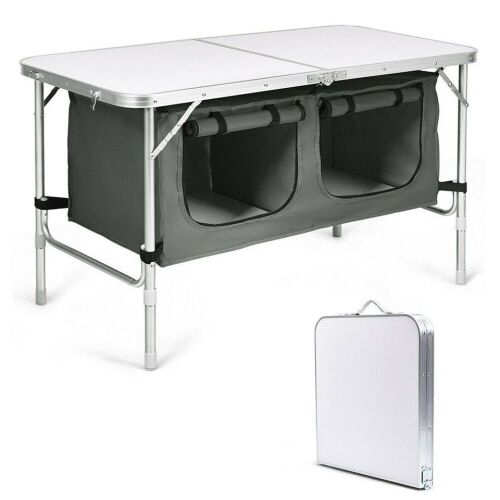 Height-Adjustable Folding Camping Table - Gray - Lot 402