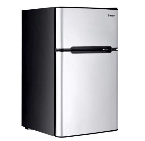 Stainless Steel 3.2 cu. ft. Mini Fridge Small Freezer Cooler Fridge Compact Unit in Gray - Lot 49