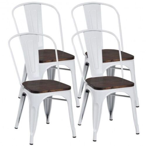4 Piece Tolix Style Metal Dining Side Chair Stackable Wood Seat - Lot 51