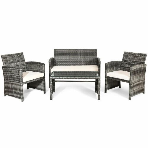 4-Piece Rattan Patio Furniture Set with Padded Cushions - Lot 41