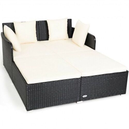 Outdoor Patio Rattan Daybed Thick Pillows Cushioned Sofa Furniture - Lot 82