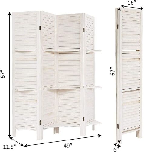 5.6' 4-Panel Wood Room Divider with Shelves - White - Lot 370