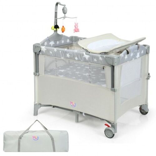 Portable Baby Bassinet Crib with Diaper Changer - Beige  - Lot 473