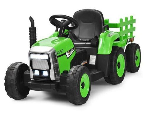 12V Kids Ride On Tractor with Trailer Ground Loader w/Remote Control & LED Lights - Lot 513