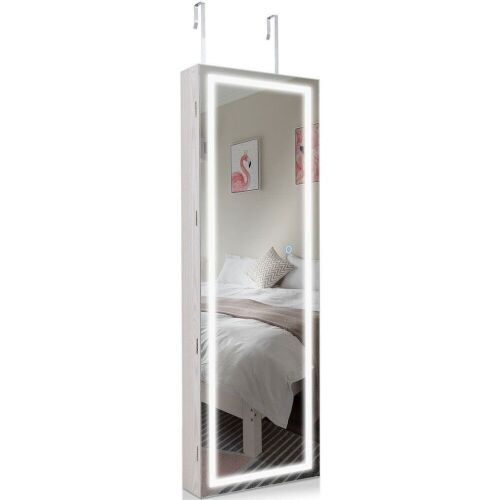 Mirrored Jewelry Cabinet - Wall-Mounted, Touch Screen, LED Lights - Lot 910