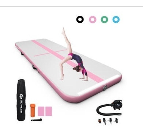 15FT Inflatable Gymnastics Tumbling Mat w/ Pump Indoor Outdoor Pink, Appears New - Lot 180