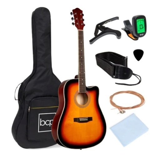 Full Size Beginner Acoustic Guitar Set with Case, Strap, Capo - 41in, Ecommerce Return - Lot 179