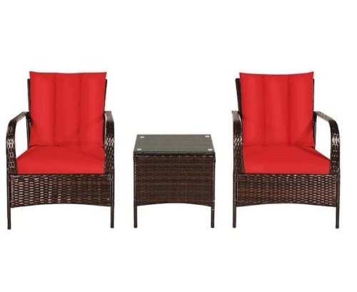 Island 3-Piece Wicker Patio Conversation Set with Red Cushions, Appears New, Retail $443.00 - Lot 16