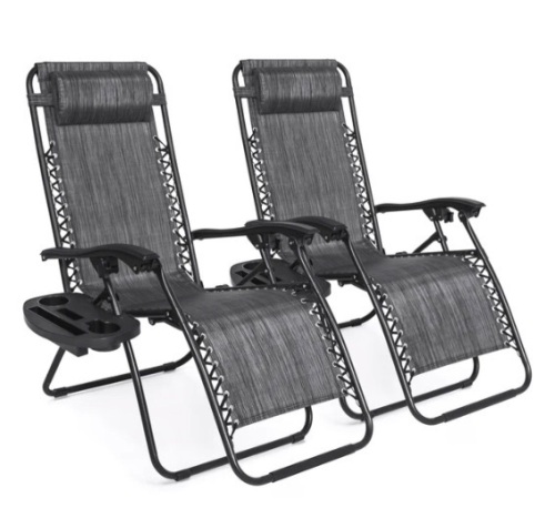 Set of 2 Adjustable Zero Gravity Patio Chair Recliners w/ Cup Holders, Appears New/Box Damaged - Lot 178