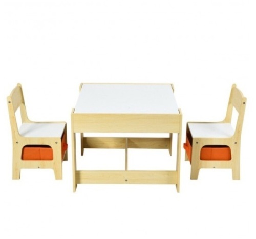 Kids Table Chairs Set With Storage Boxes Blackboard Whiteboard Drawing-Natural, Appears New, Retail $213.90 - Lot 112