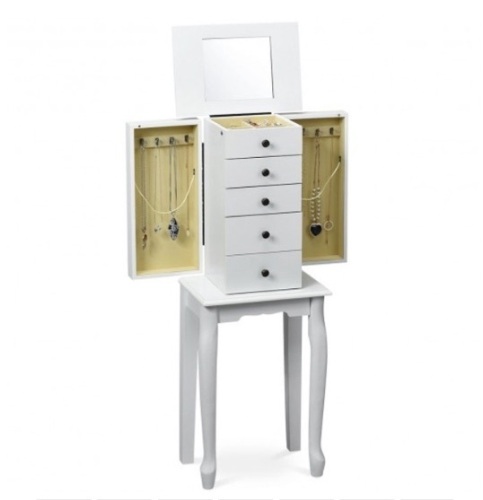 2 Colors Armoire Storage Standing Jewelry Cabinet With Mirror-White, Ecommerce Return - Lot 236