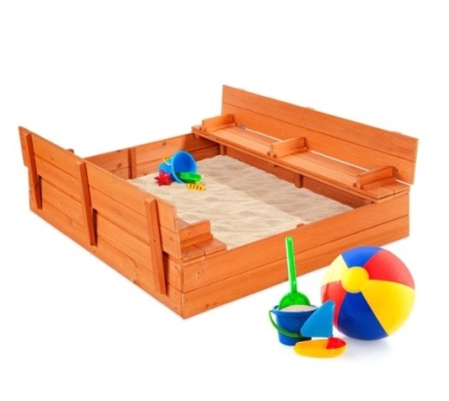 Kids Cedar Sandbox w/ Sand Screen, 2 Benches - 47x47in, Appears New - Lot 197