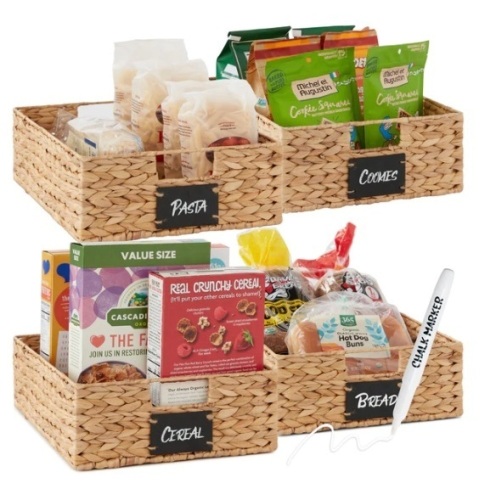 Set of 4 Water Hyacinth Pantry Baskets w/ Chalkboard, Chalk Marker, Appears New - Lot 227