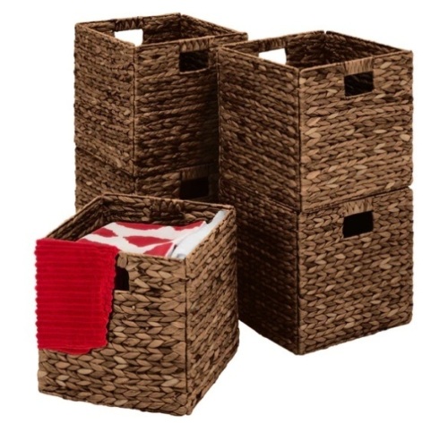 Set of 5 Collapsible Hyacinth Storage Baskets w/ Inserts - 12x12in, Appears New - Lot 189