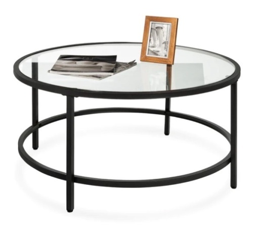 Round Tempered Glass Coffee Table w/ Steel Frame - 36in, Appears New - Lot 194
