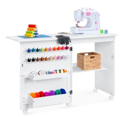 Folding Sewing Table Multipurpose Craft Station & Side Table w/ Wheels, Appears New - Lot 224