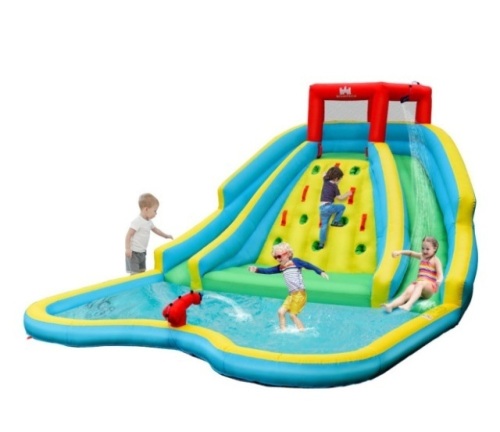 Double Side Inflatable Water Slide Park with Climbing Wall for Outdoor Without Blower, Appears New - Lot 199