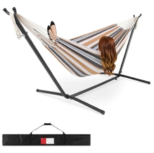 2-Person Brazilian-Style Double Hammock w/ Carrying Bag and Steel Stand, Appears New/Box Damaged - Lot 233