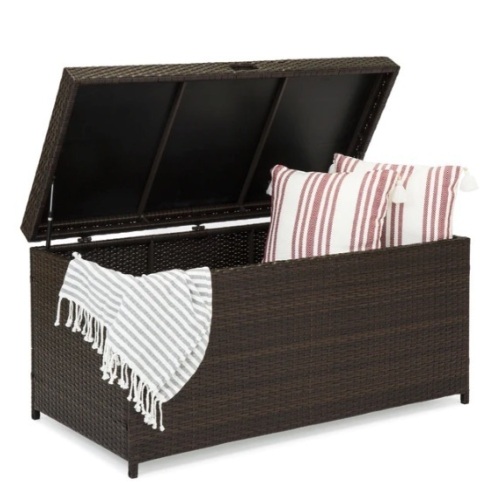 Indoor Outdoor Wicker Storage Box w/ Steel Frame, Lift-Up Top - 136 Gal, Appears New - Lot 328
