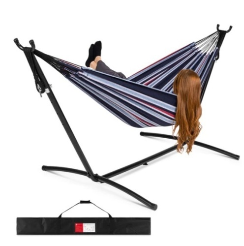 2-Person Brazilian-Style Double Hammock w/ Carrying Bag and Steel Stand, Appears New/Box Damaged - Lot 368
