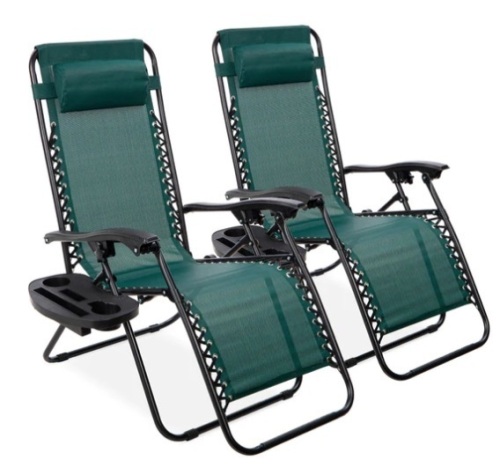 Set of 2 Adjustable Zero Gravity Patio Chair Recliners w/ Cup Holders, Appears New/Box Damaged - Lot 333