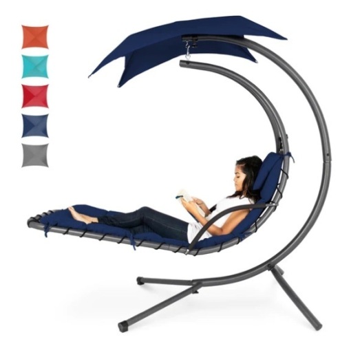 Hanging Curved Chaise Lounge Chair w/ Built-In Pillow, Removable Canopy, Appears New/Box Damaged - Lot 10
