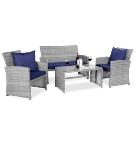 4-Piece Outdoor Wicker Conversation Patio Set w/ 4 Seats, Glass Table Top - Lot 10
