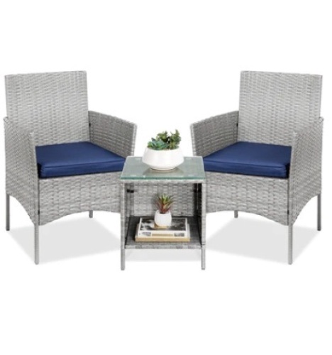 3-Piece Outdoor Patio Wicker Bistro Set w/ Side Storage Table - Lot 18