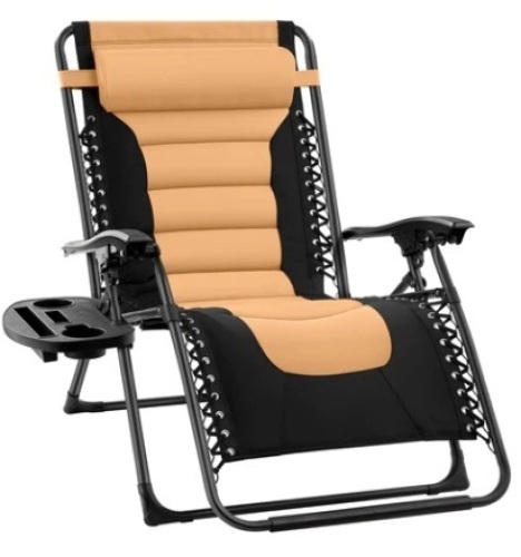 Oversized Padded Zero Gravity Chair, Folding Recliner w/ Headrest, Side Tray - Lot 20