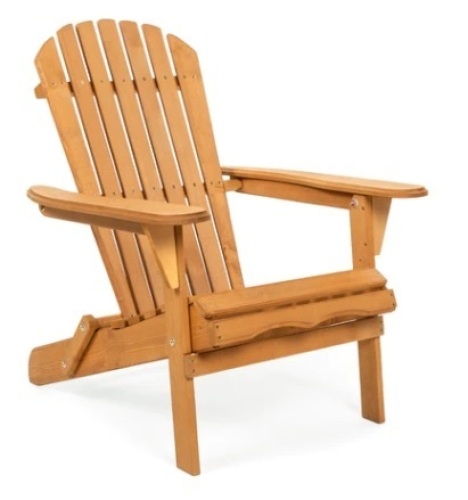 Folding Wooden Adirondack Chair Accent Furniture w/ Natural Finish - Brown - Lot 24