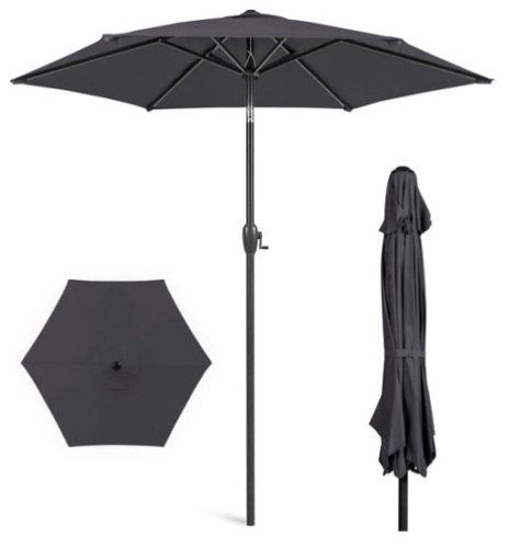 Outdoor Market Patio Umbrella w/ Push Button Tilt, Crank Lift - 7.5ft, Gray - Lot 112