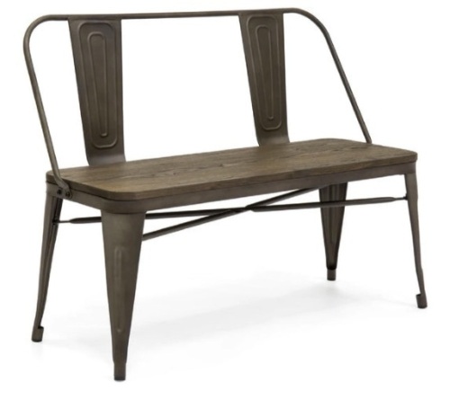 Industrial Metal Farmhouse Dining Bench w/ Wood Seat, Removable Back - 42in - Lot 120