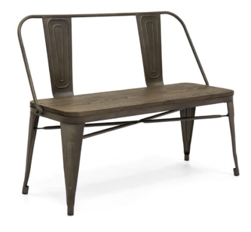 Industrial Metal Farmhouse Dining Bench w/ Wood Seat, Removable Back - 42in - Lot 131